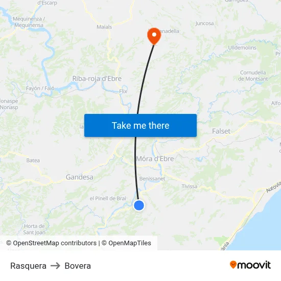 Rasquera to Bovera map