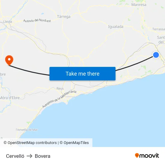 Cervelló to Bovera map