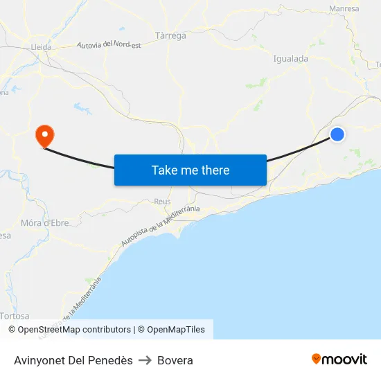 Avinyonet Del Penedès to Bovera map