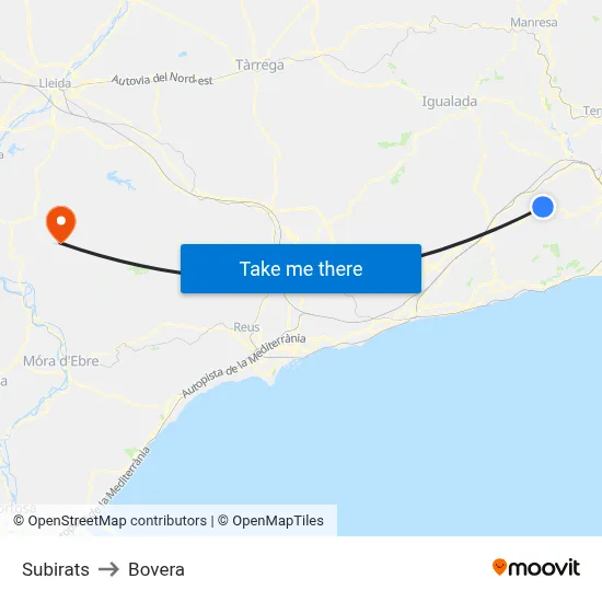 Subirats to Bovera map