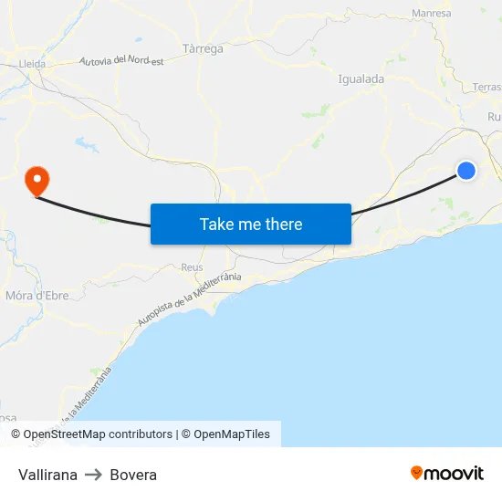 Vallirana to Bovera map