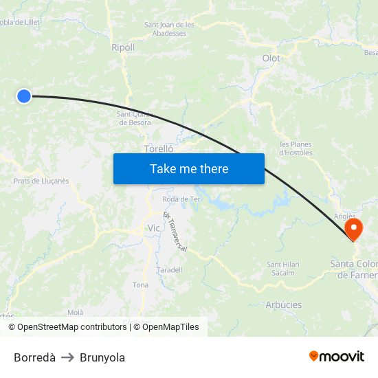 Borredà to Brunyola map