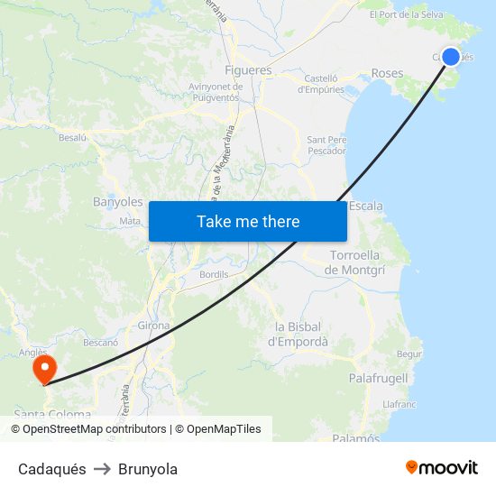 Cadaqués to Brunyola map