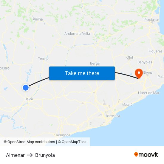 Almenar to Brunyola map
