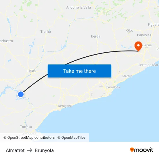 Almatret to Brunyola map