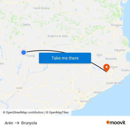 Arén to Brunyola map