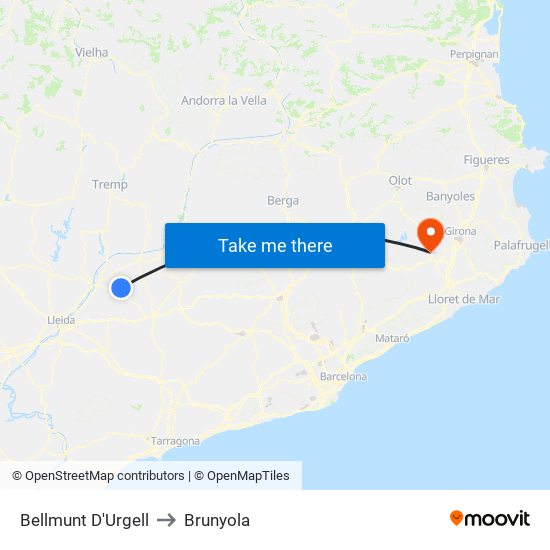 Bellmunt D'Urgell to Brunyola map