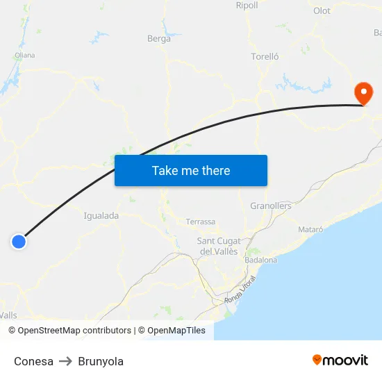 Conesa to Brunyola map