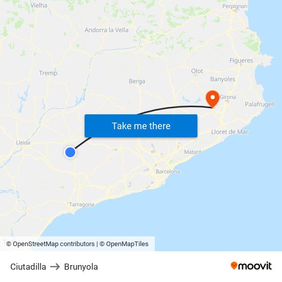 Ciutadilla to Brunyola map