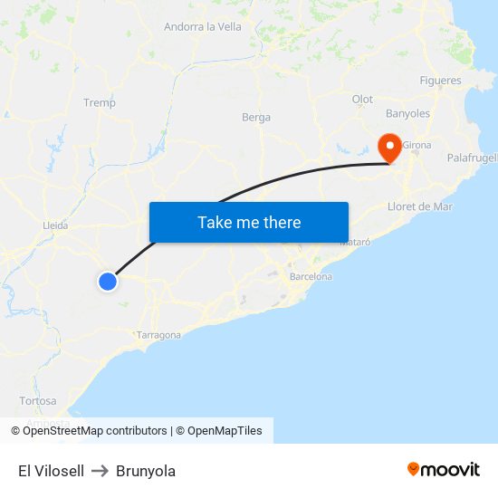 El Vilosell to Brunyola map