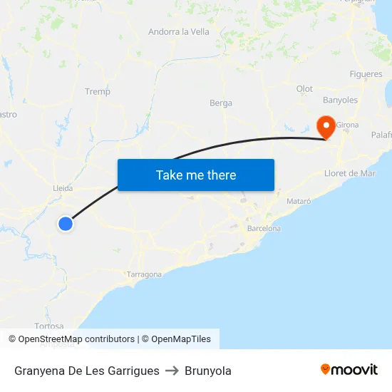 Granyena De Les Garrigues to Brunyola map