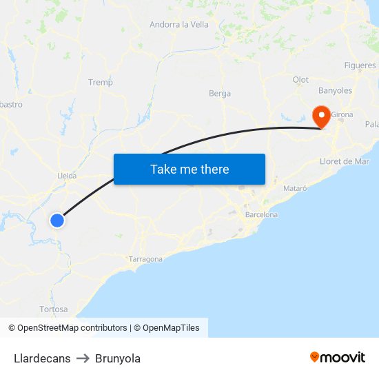 Llardecans to Brunyola map