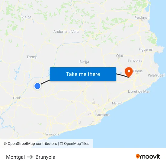 Montgai to Brunyola map