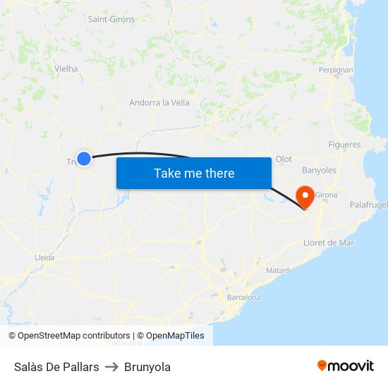 Salàs De Pallars to Brunyola map