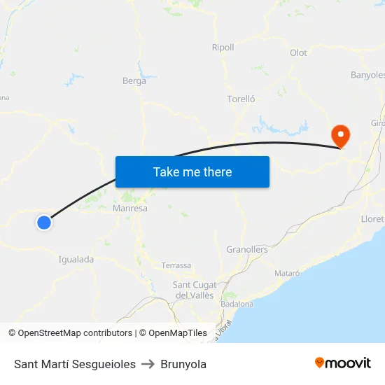 Sant Martí Sesgueioles to Brunyola map