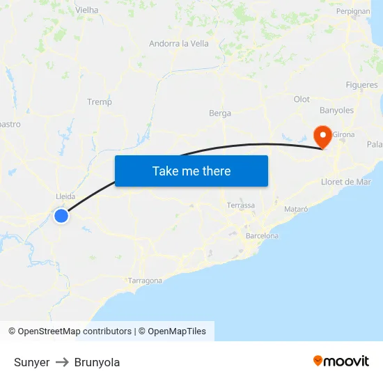 Sunyer to Brunyola map