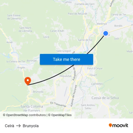 Celrà to Brunyola map