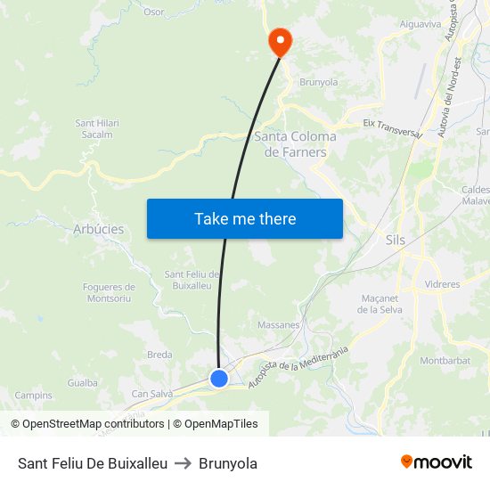 Sant Feliu De Buixalleu to Brunyola map