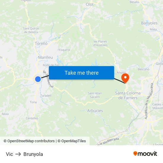 Vic to Brunyola map