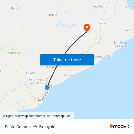 Santa Coloma to Brunyola map