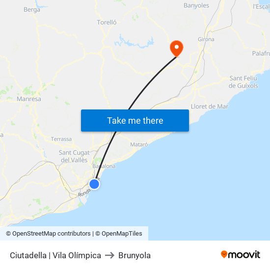 Ciutadella | Vila Olímpica to Brunyola map