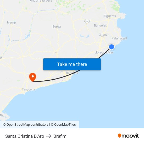 Santa Cristina D'Aro to Bràfim map