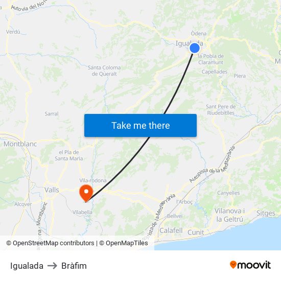 Igualada to Bràfim map