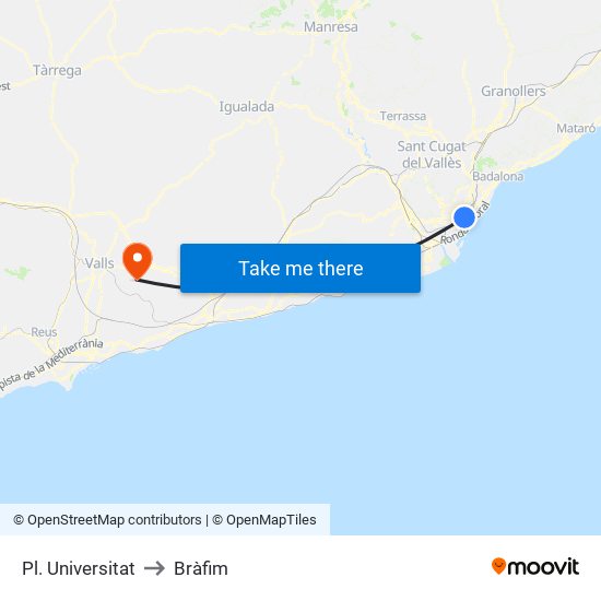 Pl. Universitat to Bràfim map