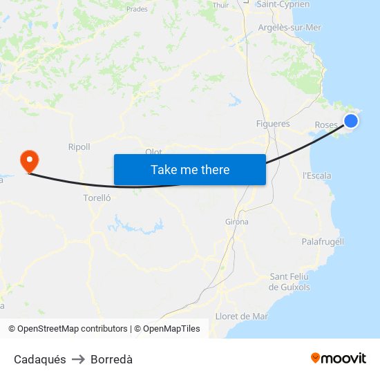 Cadaqués to Borredà map