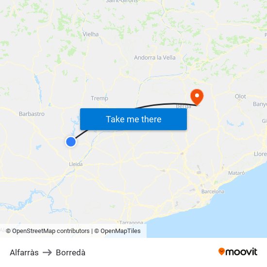 Alfarràs to Borredà map