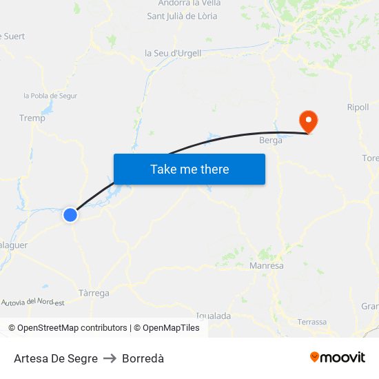 Artesa De Segre to Borredà map