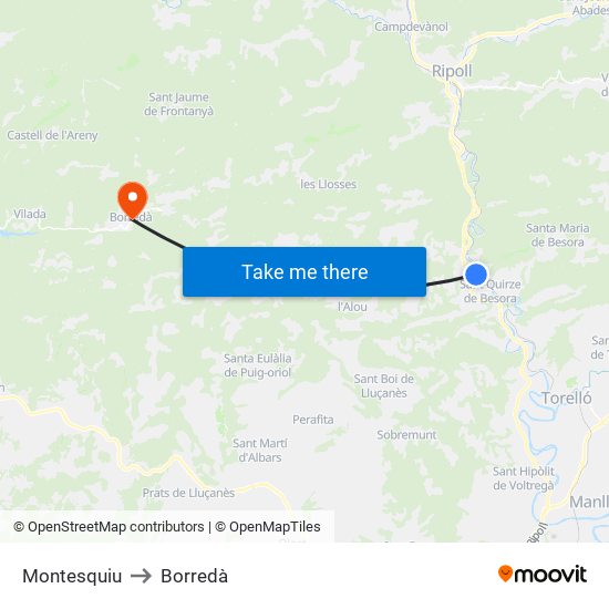 Montesquiu to Borredà map