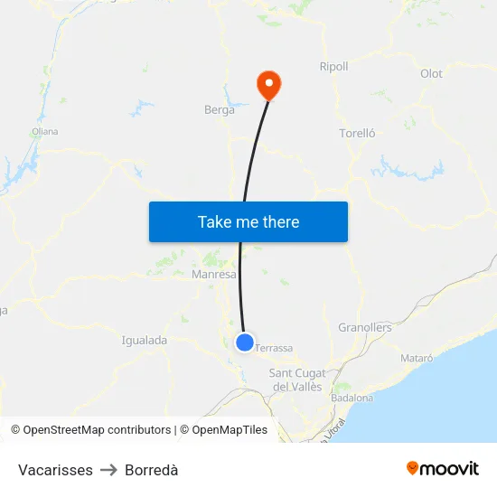 Vacarisses to Borredà map