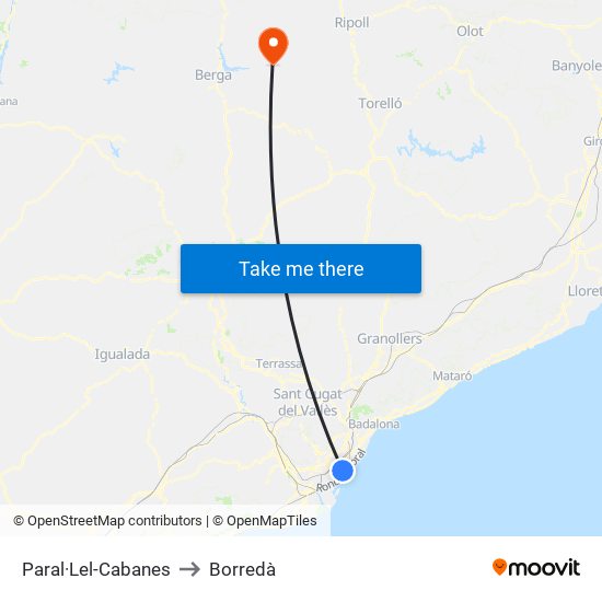 Paral·Lel-Cabanes to Borredà map