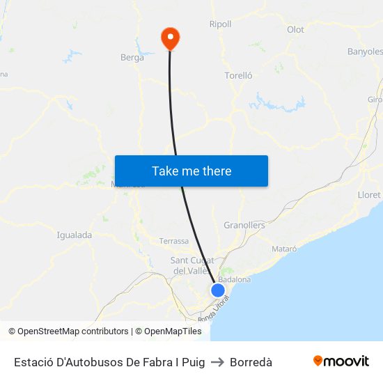 Estació D'Autobusos De Fabra I Puig to Borredà map