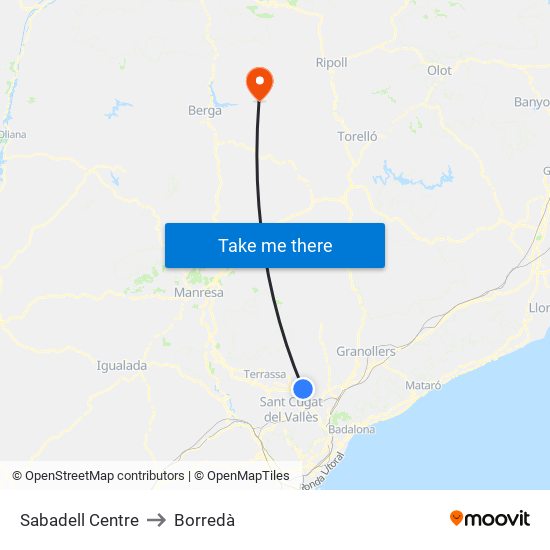 Sabadell Centre to Borredà map