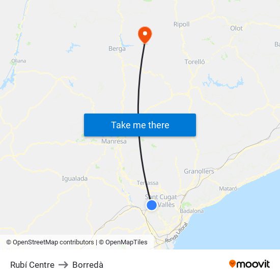 Rubí Centre to Borredà map