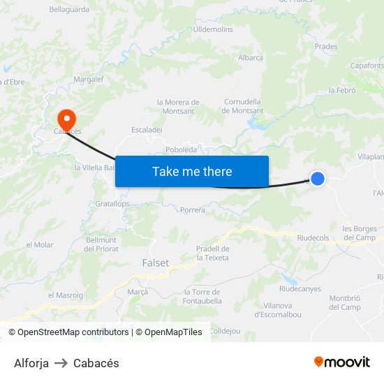 Alforja to Cabacés map