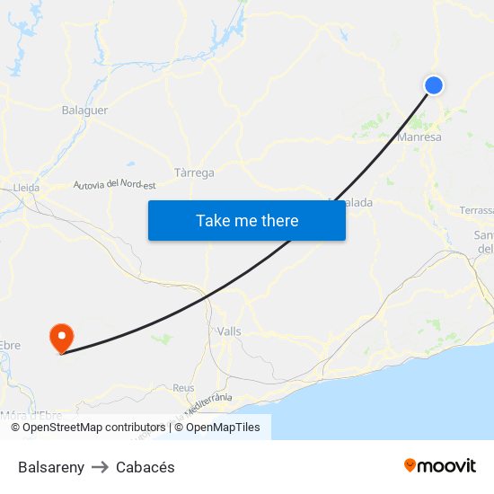 Balsareny to Cabacés map