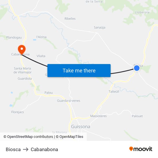 Biosca to Cabanabona map