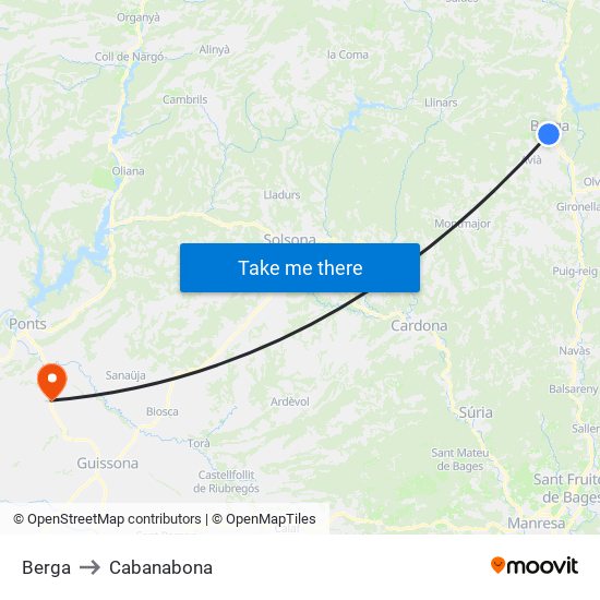 Berga to Cabanabona map