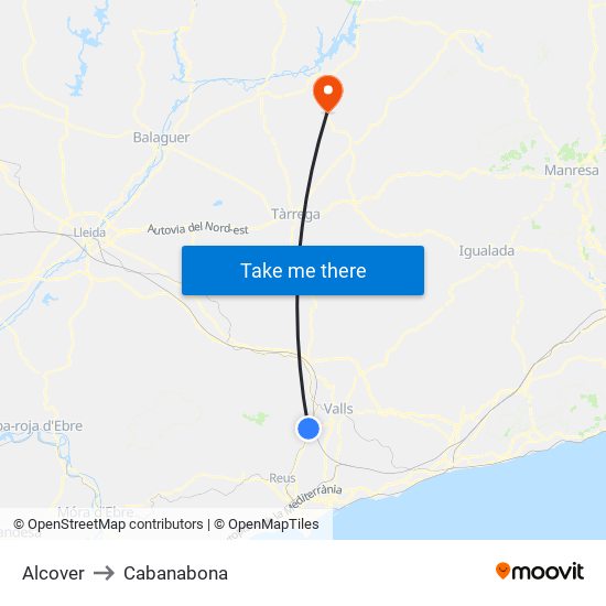 Alcover to Cabanabona map