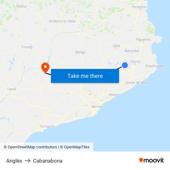 Anglès to Cabanabona map