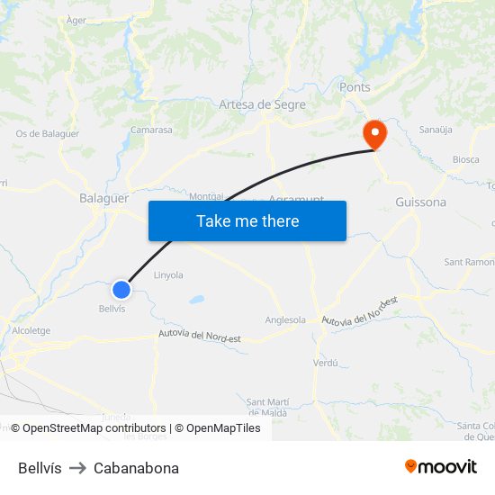 Bellvís to Cabanabona map
