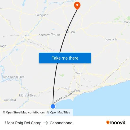 Mont-Roig Del Camp to Cabanabona map