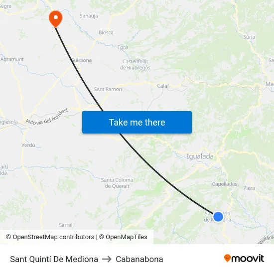 Sant Quintí De Mediona to Cabanabona map
