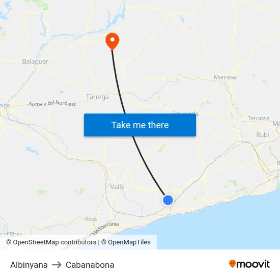 Albinyana to Cabanabona map