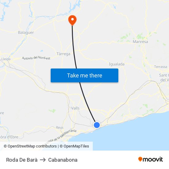 Roda De Barà to Cabanabona map