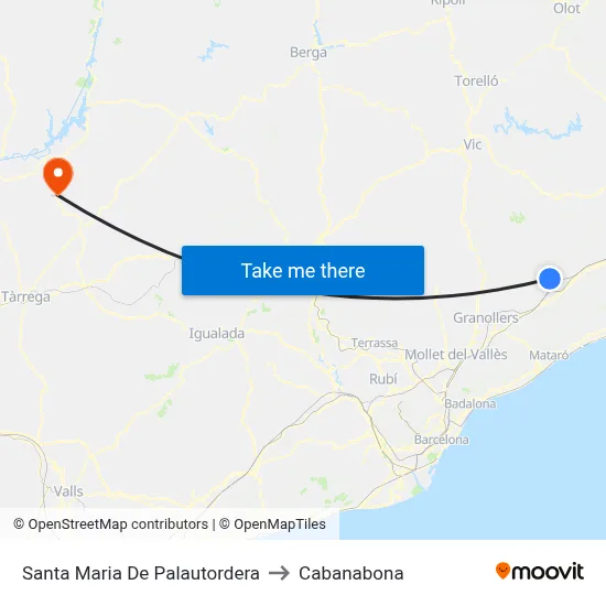 Santa Maria De Palautordera to Cabanabona map