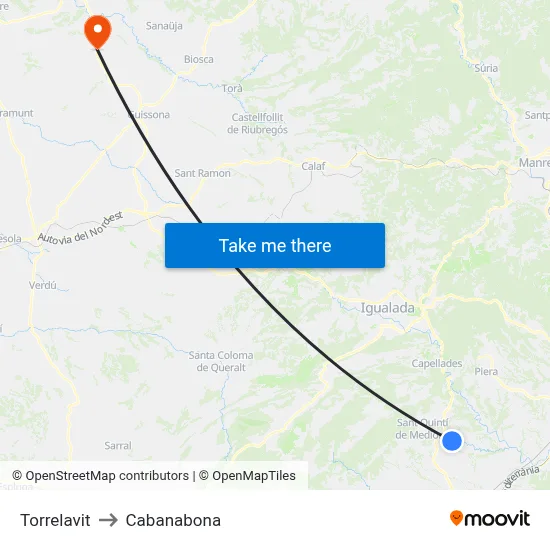 Torrelavit to Cabanabona map